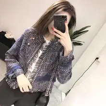 Осень зима маленький ароматный твидовый пиджак пальто женский Кардиган с длинным рукавом кисточки бахрома короткая куртка Верхняя одежда DF476