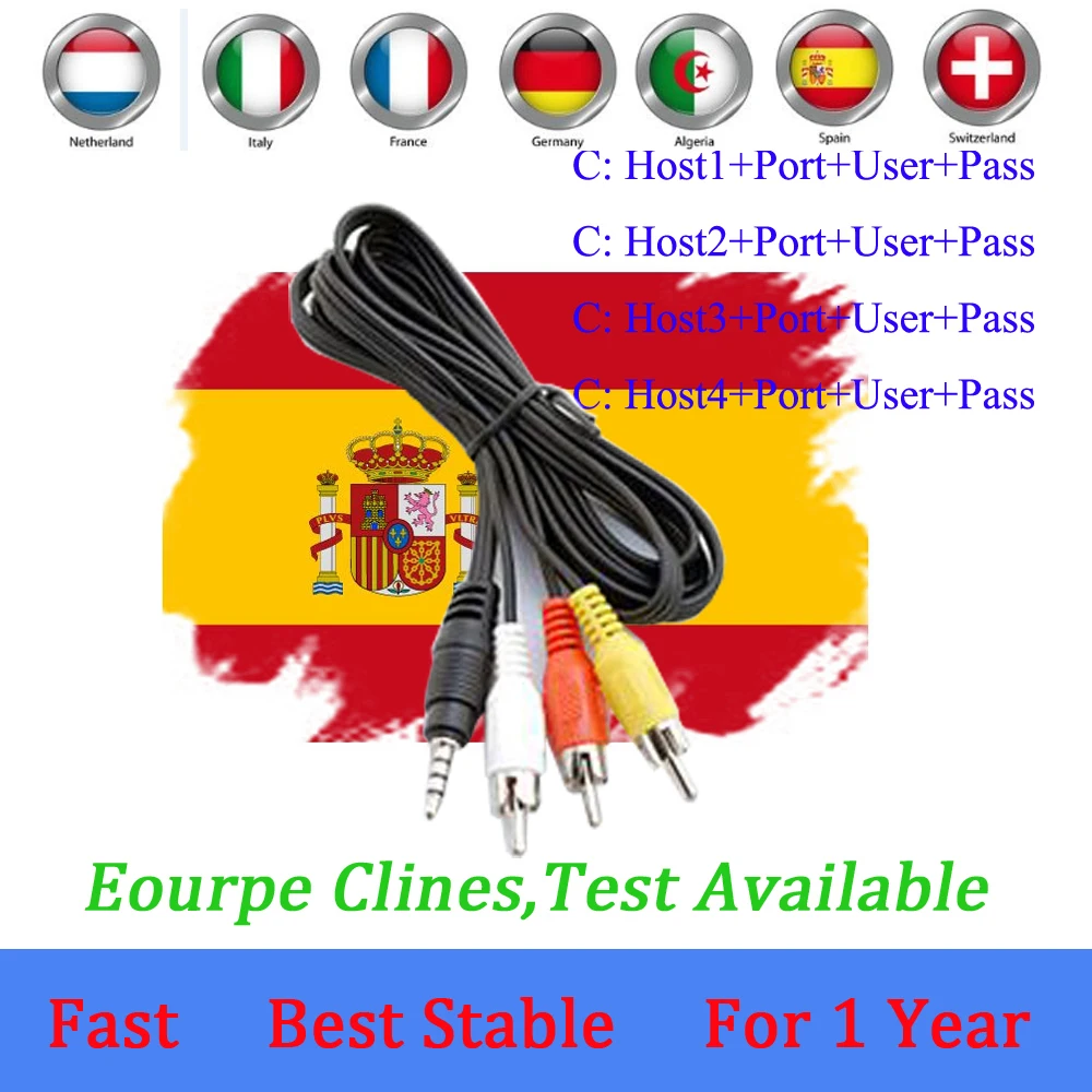 

Spain Receptor Cccams lines for 1 year spain used for freesat v7 DVB-S2 CCcam satellite receiver europe channels 7 lines