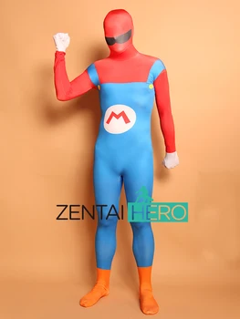 

Free Shipping DHL New Popular Mario Second-Skin Tights Costume Cosplay Zentai Carnival Halloween Costumes For Men SPM1744