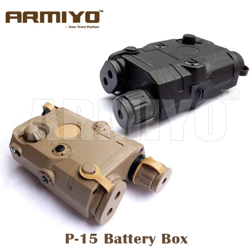 Armiyo P-15 Style Battery Box Tactical Built-in 20mm Weaver Rail Scope Rack Mounts Black Dark Earth Hunting Shooting Accessories pocket grip w 20mm rail dark earth