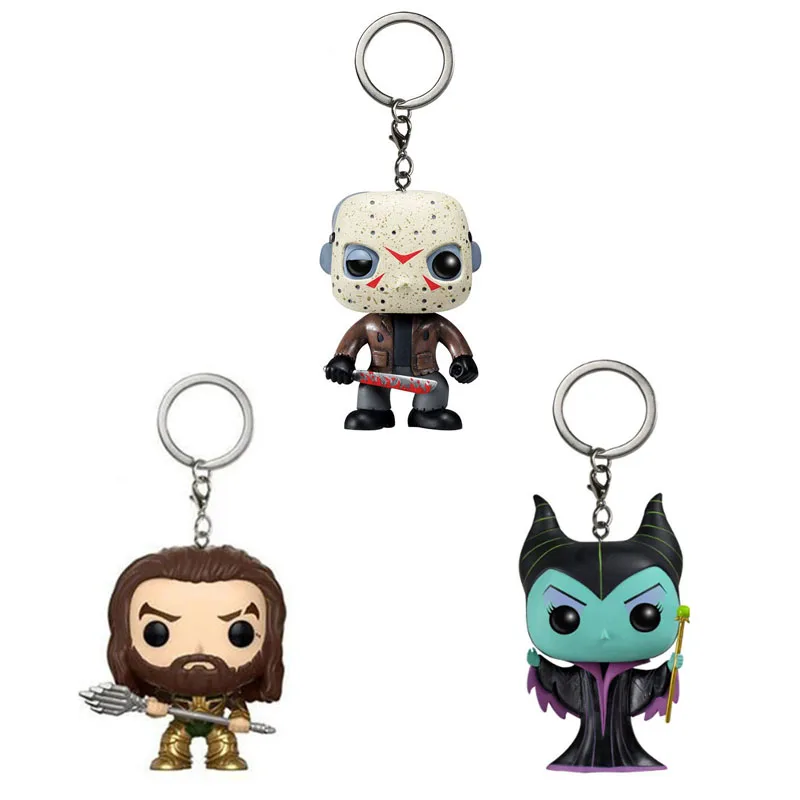 Pop-Super-Hero-Justice-League-Aquaman-Maleficent-Friday-the-13th-Jason-Keychain-Key-Ring-Alloy-Car (1) - 