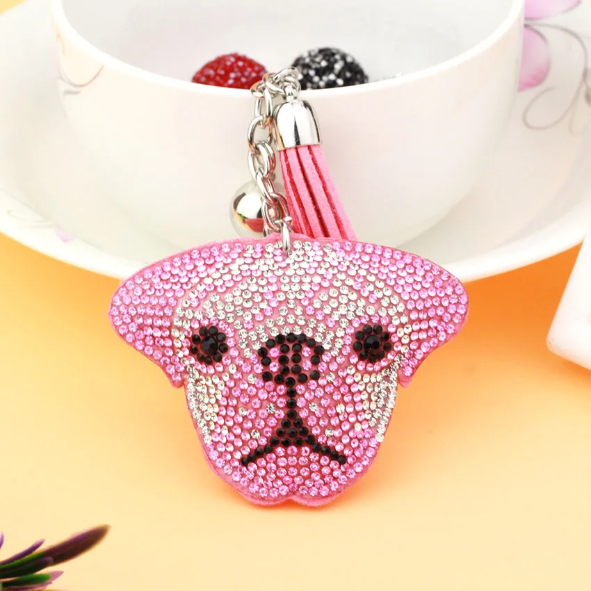 Блестящий кожаный чехол для ключей|bulldog keychain|bag charmcouple key chain |