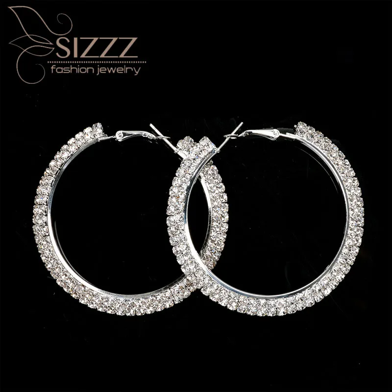 

SIZZZ 2019 Hot European and American jewelry inlaid rhinestone round wild exaggerated hoop earring For Women