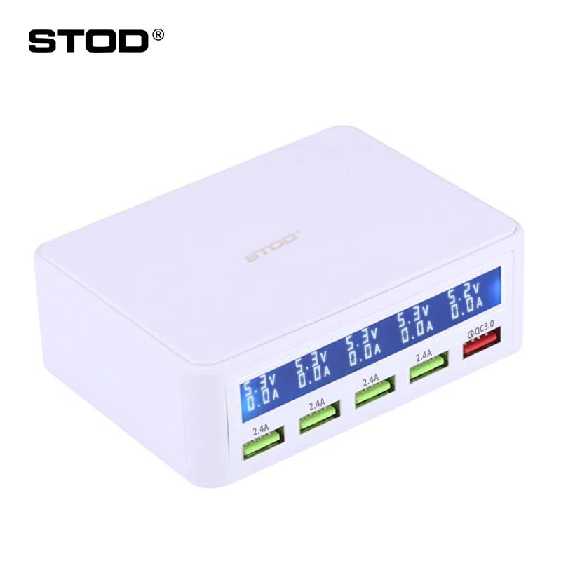 STOD многопортовое USB зарядное устройство 50 Вт LCD смарт дисплей QC3.0 Быстрая зарядка
