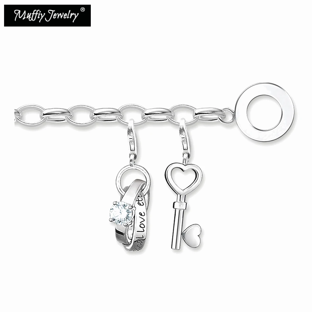 Любовь Ключ Браслеты с подвесками, стерлингового серебра 925 Мода подарок для Для женщин, Европа Стиль Glam Jewelry Модные украшения Аксессуары