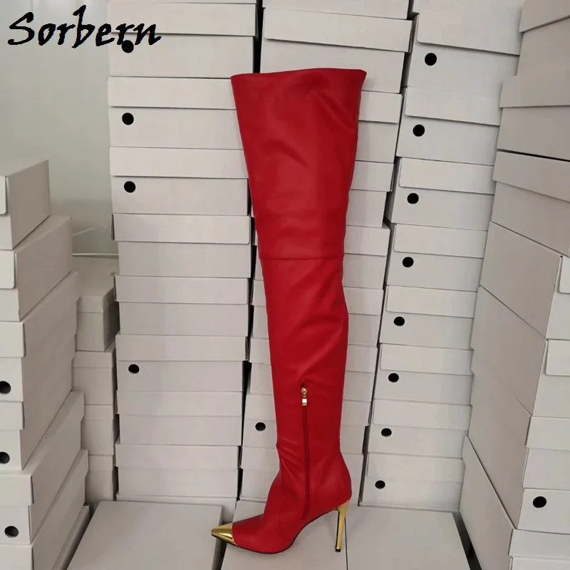 Sorbern/Лидер продаж; стильные сапоги с острым носком; Женские Сапоги выше колена до середины бедра на высоком каблуке 12 см; цвет на заказ; большие размеры