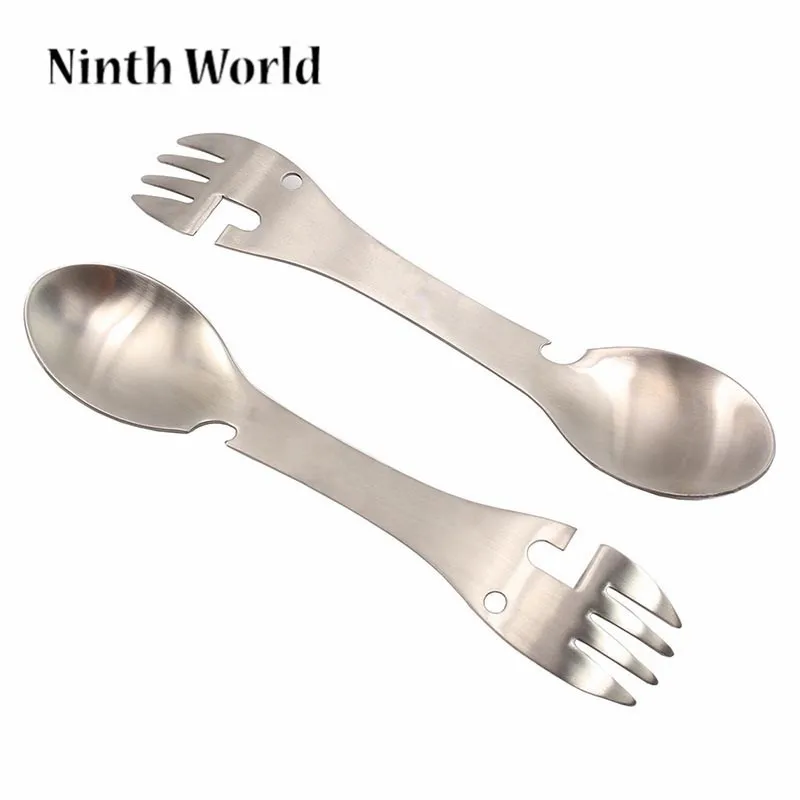 

Outdoor Camping Portable Tableware Stainless Steel Multi-function Fork Spoon Bottle Opener Can Opener Fork Spoon One Tool