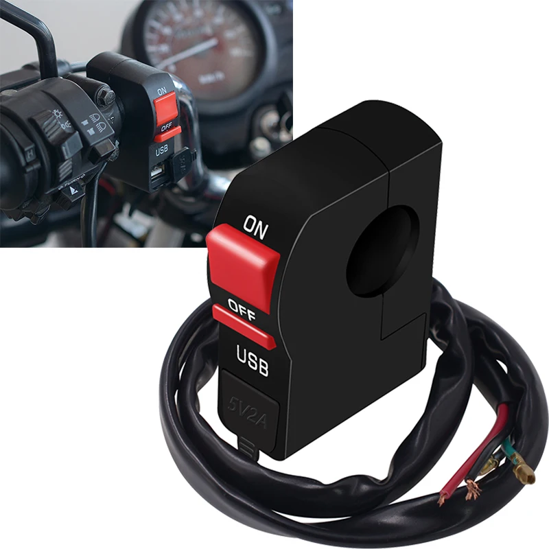 

Universal Motorcycle switch Handlebar Switches ON OFF Button USB car charger for Moto Motor ATV Bike DC12V Black
