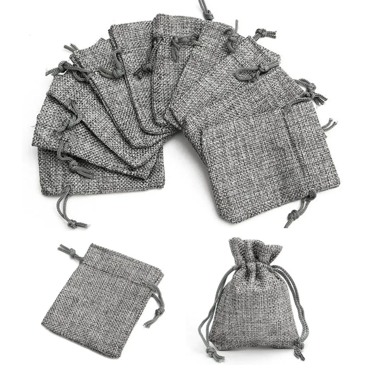 50pcs 7x9cm Grey Burlap Bags Jute Hessian Drawstring Sack Small Wedding Favor Jute Gift Jewelry Packaging Pouch Jewelry Display