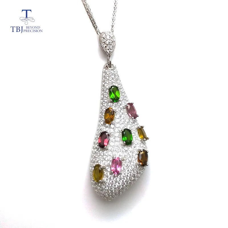 Серебряный кулон TBJ S925 с необычным цветным турмалином простой и модный дизайн