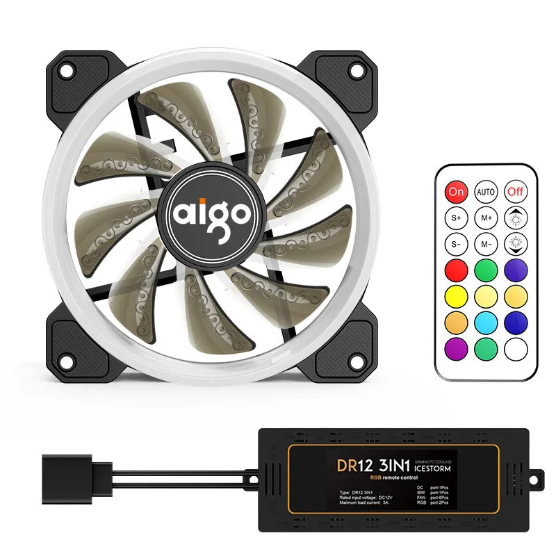 Aigo DR12 120 мм кулер вентилятор двойной Aura RGB PC Вентилятор охлаждения для компьютера бесшумный игровой чехол с ИК-пультом дистанционного управления am3 am4