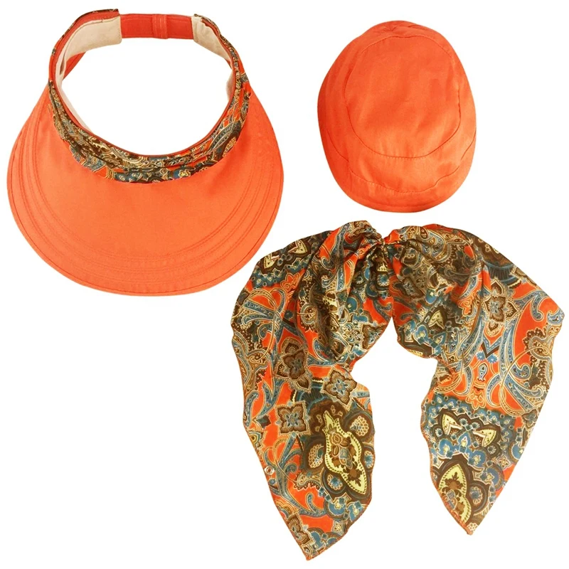 

Breathable Foldable Open Top Linen Hat Beach Hat Sunshade Uv Protection Wide Brim Summer Visor Hat Beach Cap Orange
