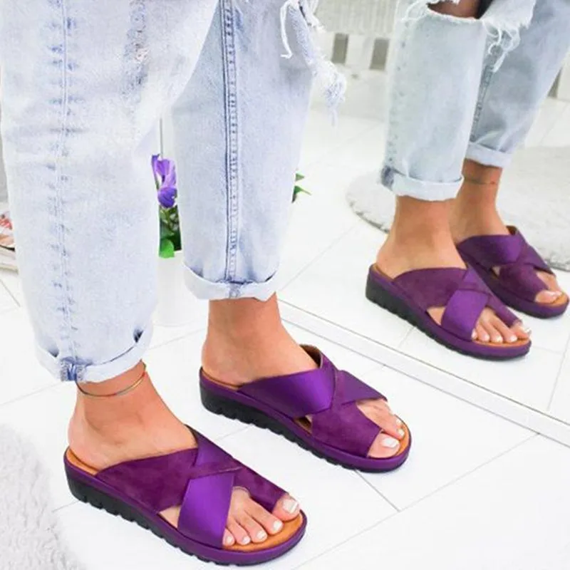 

Women PU Leather Shoes Flat Platform Ladies Casual Soft Toe Foot Correction Sandals Orthopedic Bunion Corrector Shoes Slippers