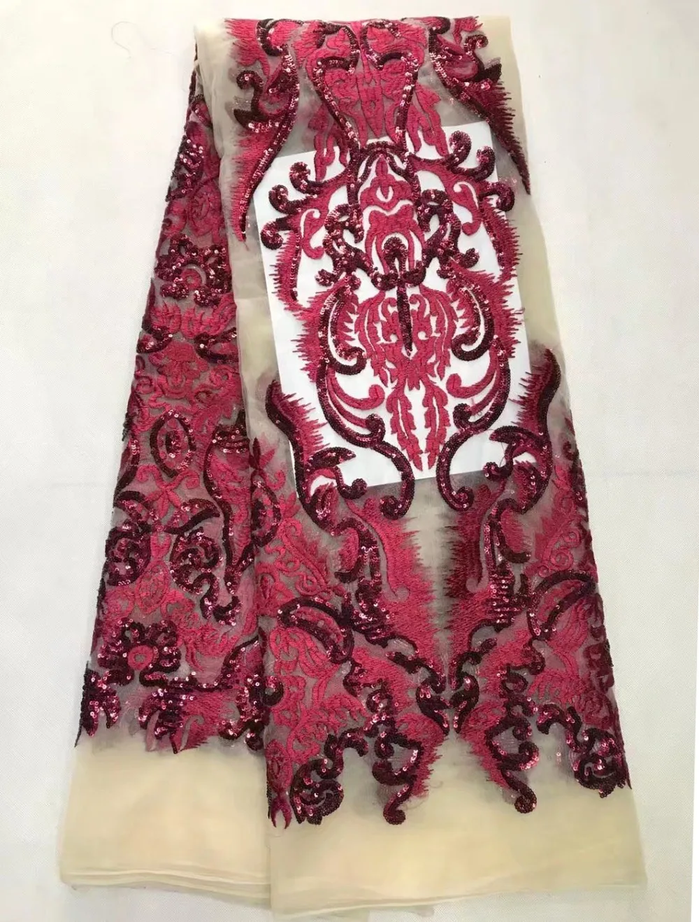 

African lace fabric Latest Wine red African Lace High Quality African Tulle French Lace Fabric with sequins For Wedding