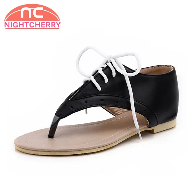 NIGHTCHERRY Size 30-43 Leisure Lace Up Sandals Soft Slippers Summer Woman Beach Slippers Flip Cover Heels Sandals Female Shoes 