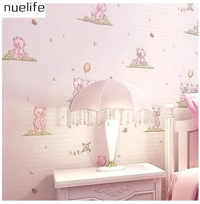 

0.53x10m Cute Kids Room Wallpapers Girls Bedroom Pink Princess House Boy Cartoon Bear Nonwovens Wallpaper