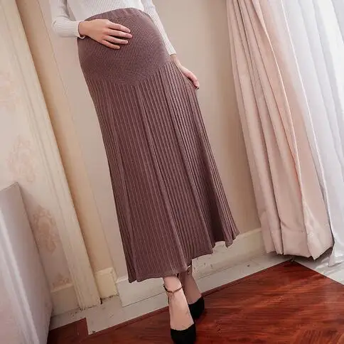 Для талии, живота, эластичная длинная юбка для беременных, Одежда для беременных, осенняя Очаровательная трикотажная юбка для беременных DF695