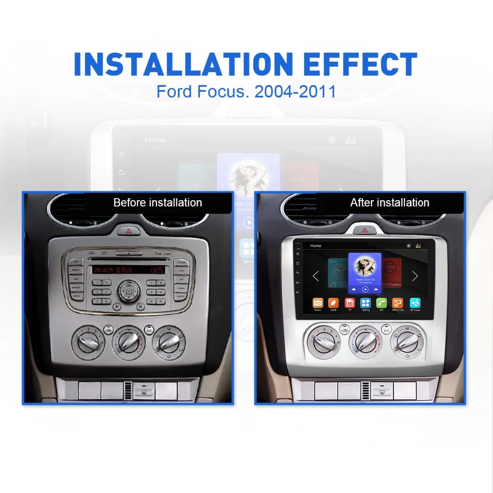 Radio de coche reproductor Multimedia pantalla táctil BT espejo enlace Android para Ford Focus MT 2004 2005 2006-2008 2009 2010, 2011 2 DIN