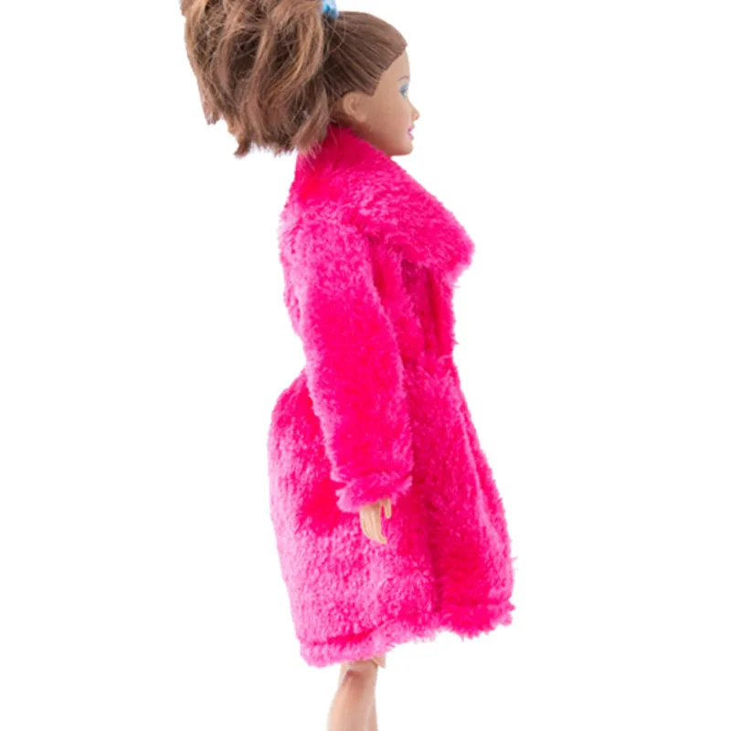 Ярко-розовая Зимняя одежда длинное меховое пальто для куклы Барби, одежда, платья куклы для Барби 1/6, аксессуары для куклы BJD, детские игрушки