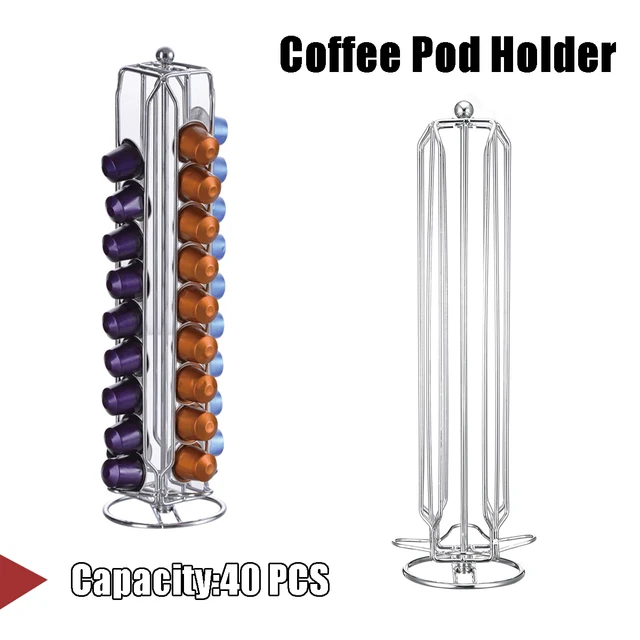 Special Offers 130x130x415mm 40 Pod Portable Iron Plating Coffee Capsule Holder Rotary Storage Stand Chrome Tower Mount Rack Coffee Shelves