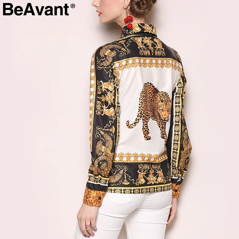 

BeAvant Leopard print women blouse shirt Long sleeve plus size female top shirt Turn down collar casual ladies tops blouse 2019