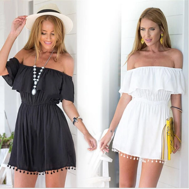  font b Women b font summer 2016 casual Off the shoulder font b dresses b