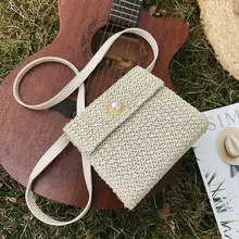 Новая простая квадратная соломенная сумка, жемчужная сумка на плечо, модная женская летняя плетеная Сумка из ротанга, ручная работа, тканая пляжная Богемская сумочка