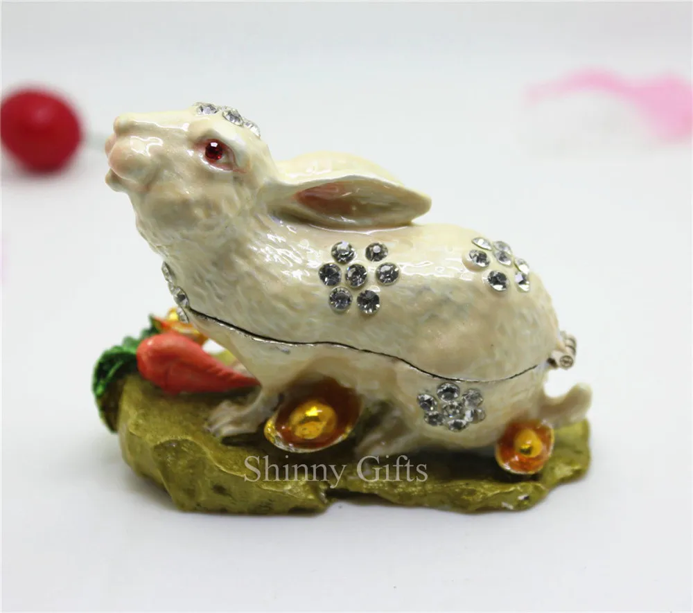 

Enamel Pewter diamond rabbit shape jewelry box velvet SCJ644 free shipping