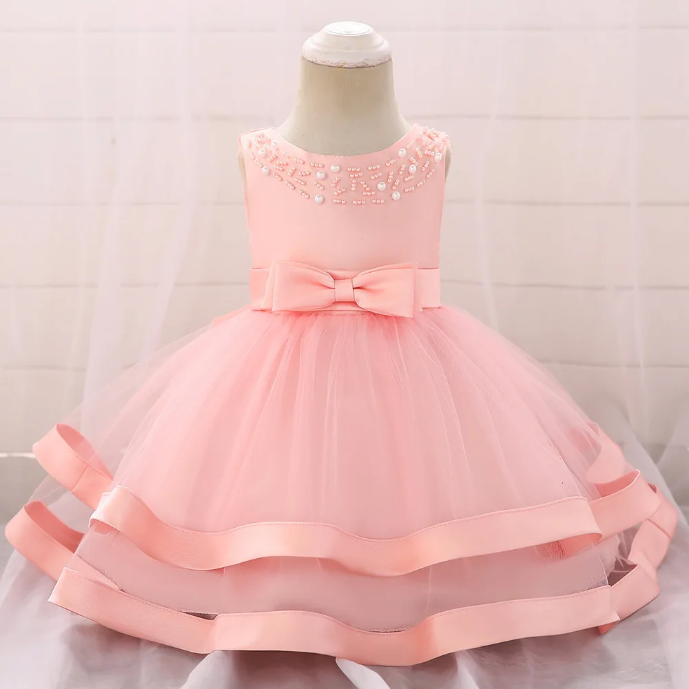 Платье для маленьких девочек; Вечерние платья на свадьбу; платье на крестины; кружевное платье для новорожденных; милое платье для девочек Mori - Цвет: Pink