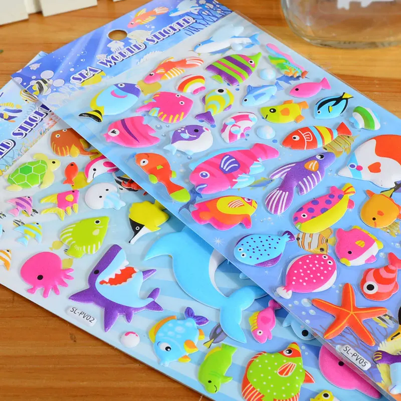 

Cartoon Stickers Kindergarten Chidlren Baby Awards Diary Decoration Animal Stickers 6 pcs Set mkd2 Ocean Animals 3D Fish Shark