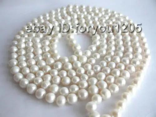 

fast Longest Genuine 65" Natural 8mm White Pearl Necklace!