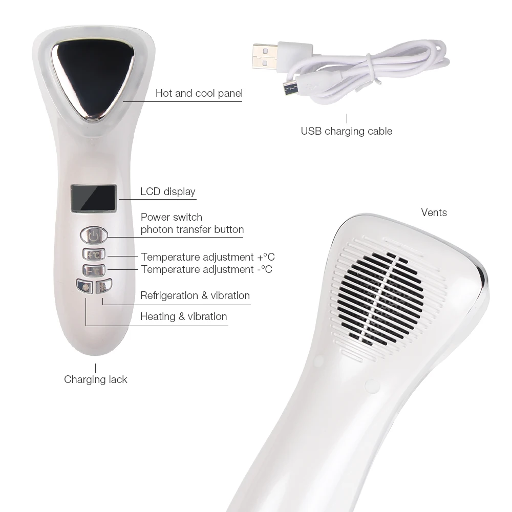 Equipamento da Beleza do Ultra-sônica Concurso de Acne Cuidados da Pele Dispositivo de Importação Olho Massageador Facial Gelo Cor Quente Led Photon Creme Luz 8 Ultra-sônico olho massageador facial gelo cor quente
