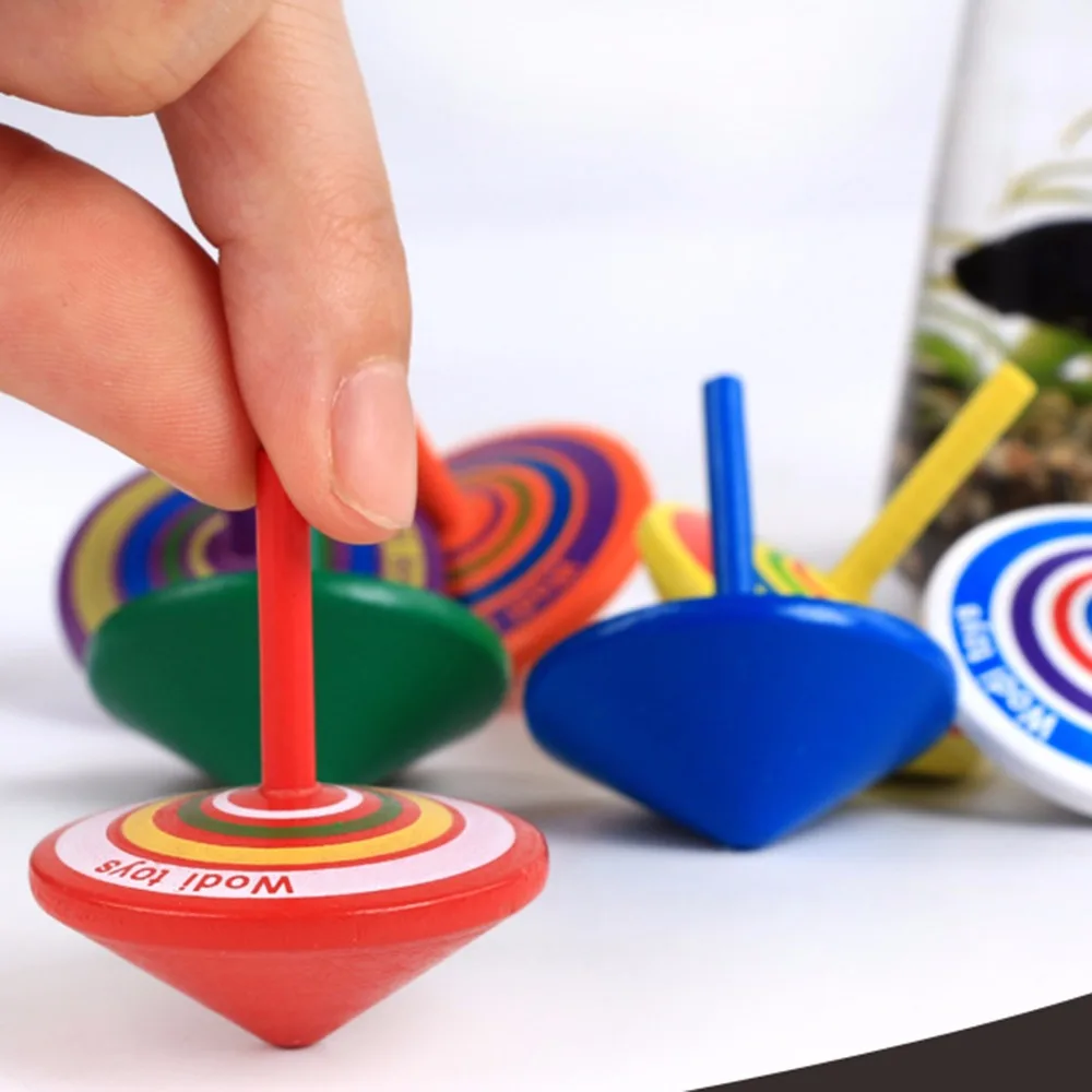 Kids Wooden Toy Funny Gyro Colorful Toy Spinning Top with 8 Drawing