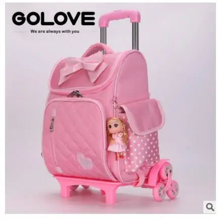 Рюкзак с колесиками для школы детские школьные рюкзаки с колесиками для девочек Школьный рюкзак-тележка Сумка детская школьная сумка колеса Mochilas - Цвет: pink