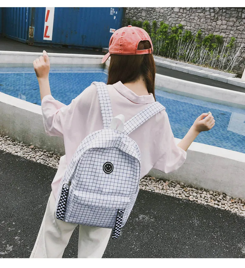 Черно-белый школьный рюкзак с узором в клетку, женский корейский школьный рюкзак, студенческий рюкзак в стиле колледжа, сумка через плечо