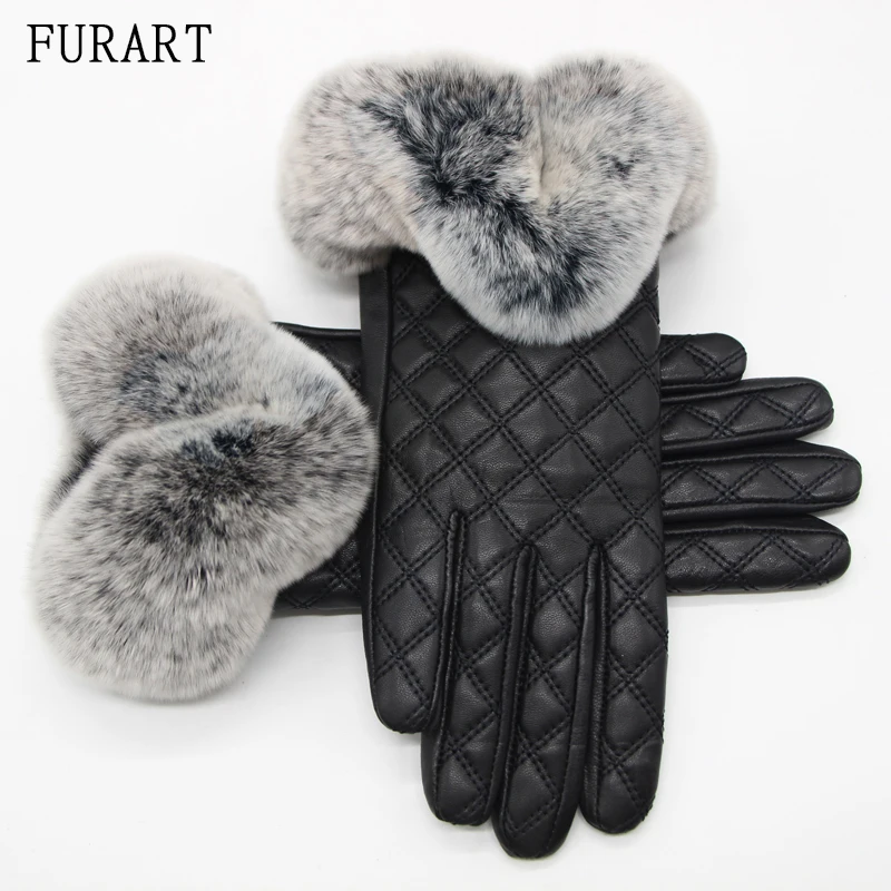 Fur Mittens Winter Gloves Lined New Touch Screen Gloves Women Genuine Sheepskin Glove Russian