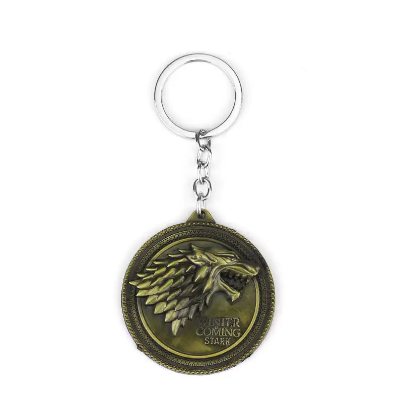 Игра престолов House Stark Baratheon Lannister Targaryen Arryn Tully Martell Tyrell Greyjoy брелок для ключей со значком - Цвет: Bronze