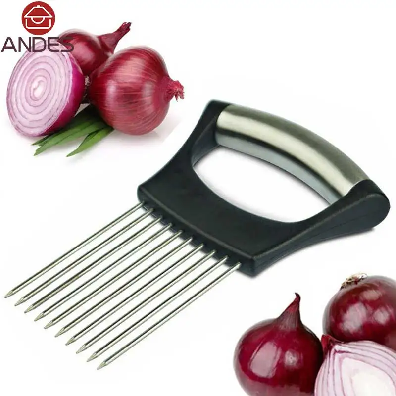 kitchen accessories Easy Cut Onion Holder Fork Stainless Steel Plastic Vegetable Slicer Tomato