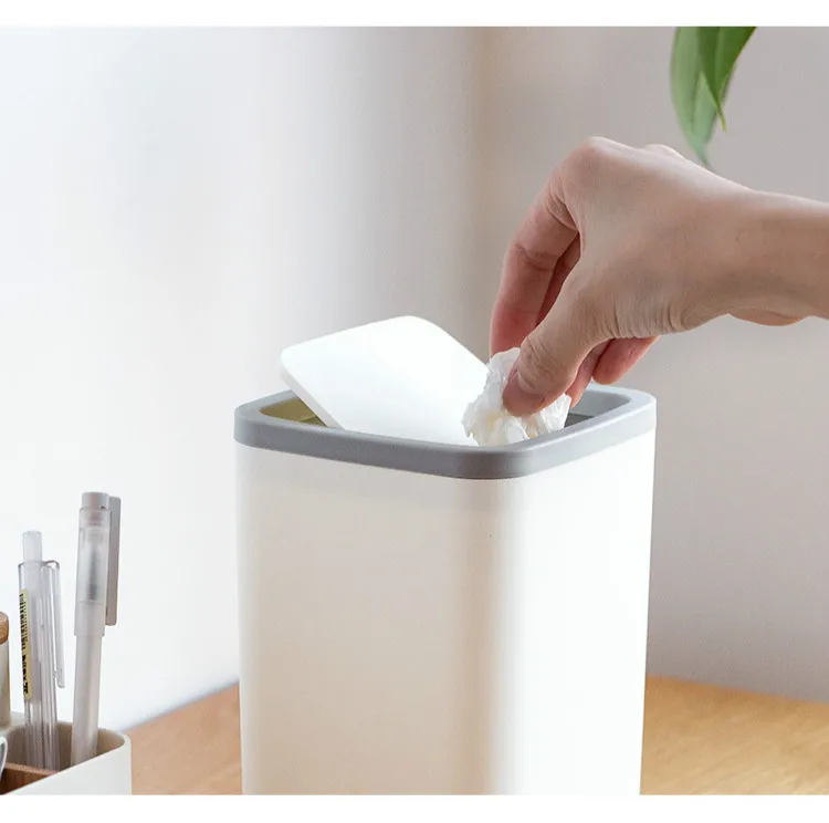 Mini Desktop Trash Can Nordic Style Rubbish Bin with Shake Cover Garbage Box for Dressing Table Kitchen Home Office Accessorie