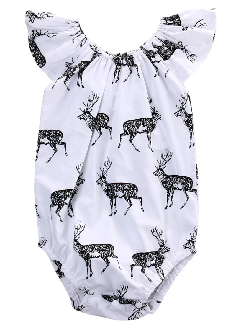 

Hot Printed Deer Summer Baby Girls Rompers Short Sleeve Christmas Newborn Baby Girls Deer Rompers Jumpsuit One-piece 0-24 Months