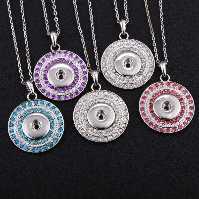 

Papa Snap Necklace Round Rhinestone Snap Button Jewelry Charms Necklace Fit 18MM Snap Pendant 60CM Sweater Chain