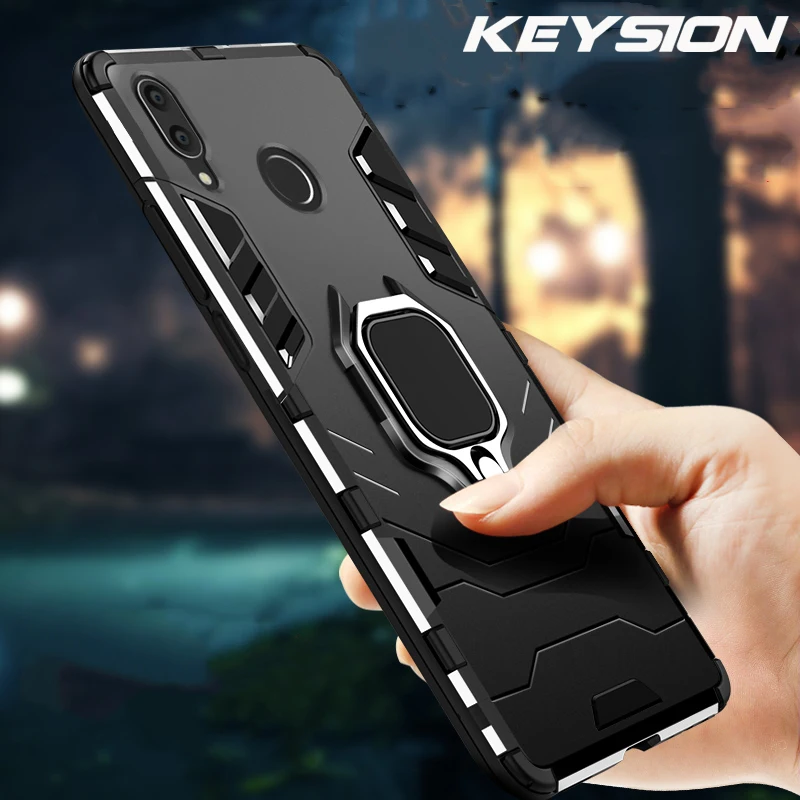 

KEYSION Phone Case For Huawei P Smart Y6 Y7 Y9 2019 Case Finger Ring Holder Armor Bumper Back Cover For Huawei P Smart Plus 2019