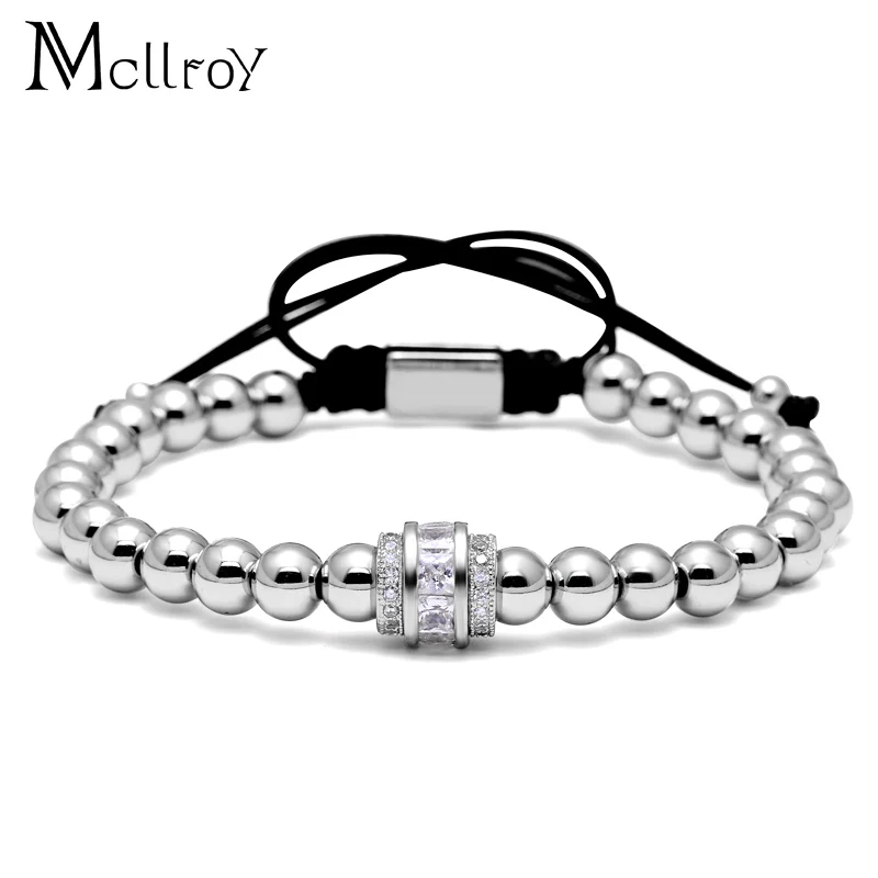 Mcllroy Purple 7MM Transport Beaded Bracelet CZ Zircon Pave Bead Rope Braided Men Women Beaded Classic Luxury Bracelets pulseras