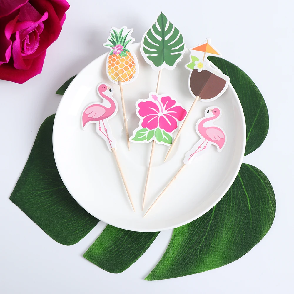 24 шт./компл. Розовый фламинго или желтый ананас кекс Топпер выбирает тропический hawiian Луо тема вечерние свадебные украшения торта