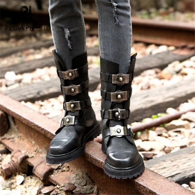 biker boots with straps