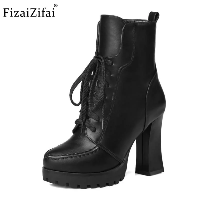 

FizaiZifai Size 33-43 Women Half Short Boots High Heel Boots Cross Strap Warm Shoes Mid Calf Botas Office Lady Women Footwears