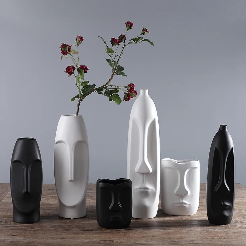 Modern Human Face Ceramic Vase Home Decoration Head Shaped Figure Flower Holder 