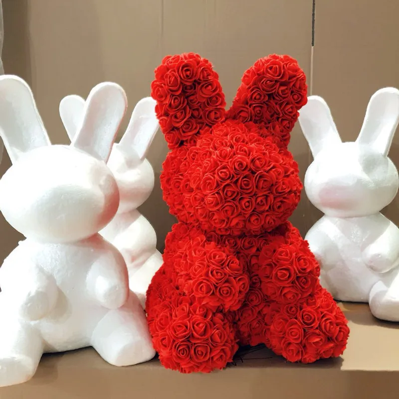 

2019 DIY Craft Toy White Foam Bear Rabbit Dog Polystyrene Styrofoam Modelling Rose Bear Embryo Foam Core Valentine's Day Present