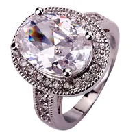 Wholesale Charm Fancy Shinning Oval Cut White Sapphire 925 Silver Ring Size 7 8 9 10 11 Fashin Women Jewelry Gift Free Shipping