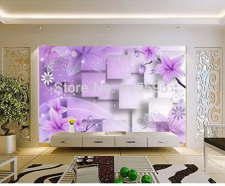 Пользовательские 3D фото обои Современная Абстрактная художественная настенная живопись фиолетовые цветы Гостиная ТВ фон домашний декор настенная бумага Фреска